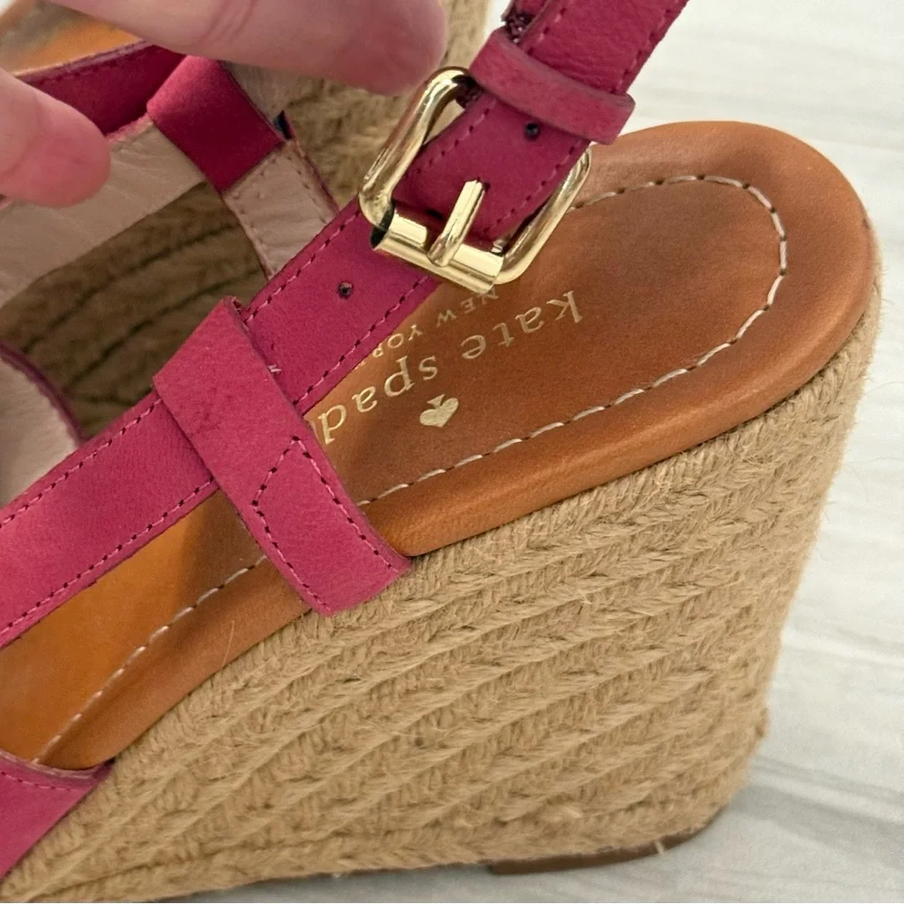 Kate Spade Hot Pink Leather Wedge Sandals, Size 9.5